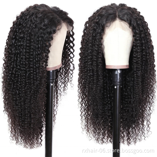 Wholesale Human Hair Wig Vendors, Virgin Brazilian Kinky Curly Wave Closure Wig, Transparent Hd Lace Front Wig For Black Women